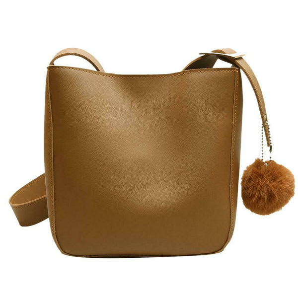 Women Leather Shoulder Crossbody Bag Messenger Bucket Handbag (Light Brown)