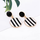 Black White Striped Pendant Earrings Women'S Statement Round Pendant Earrin R5P2