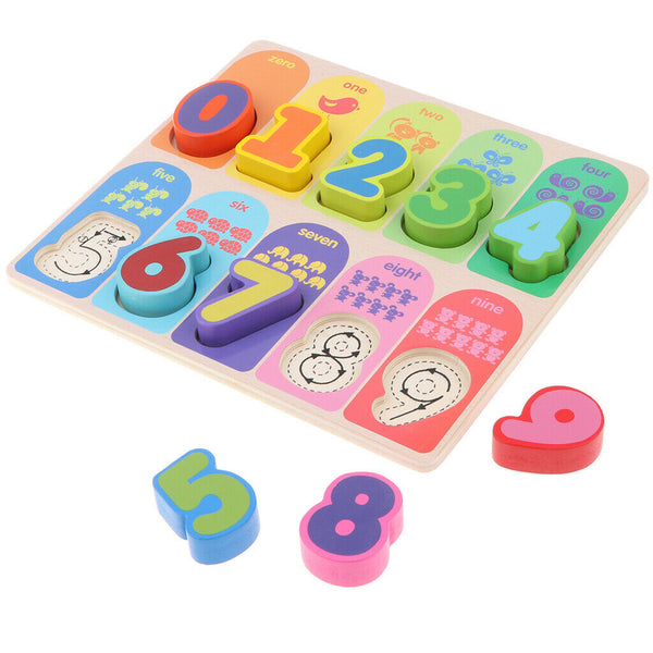 Wooden Number Block Puzzle Board Montessori Educational Math Numerical Learning