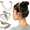 Crystal Feather Hair Brooch Clip Pin Cuff Chain Head Band Jewelry Headpiece