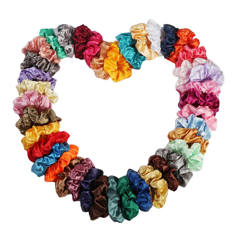 100x Colorful Satin Silky Scrunchies Hairband Womens Girls Ponytail Holder