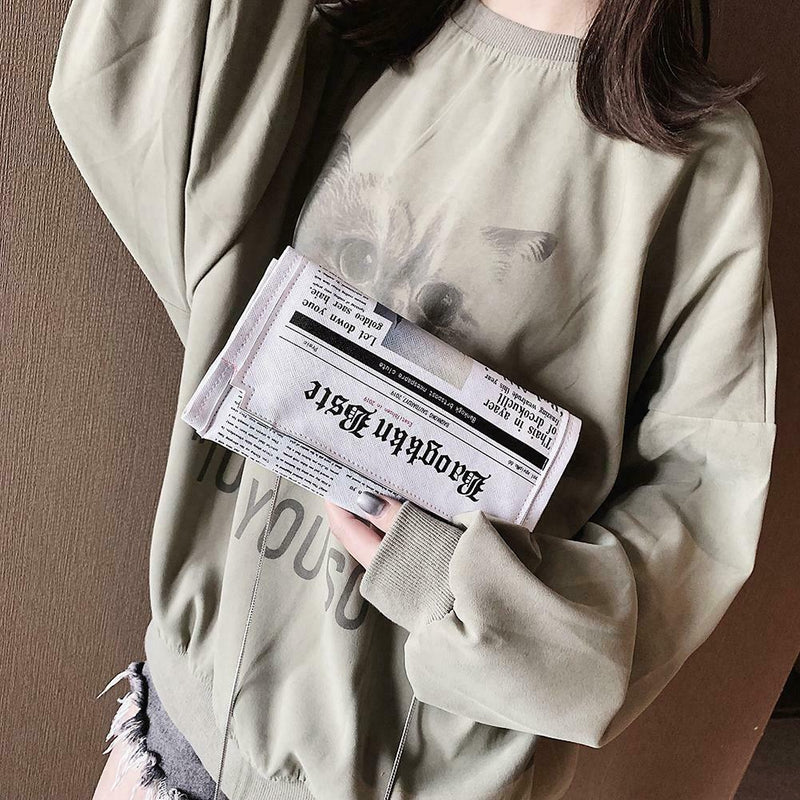 Women Crossbody Messenger Bag Newspaper Print Girls Clutches Shoulder Bag