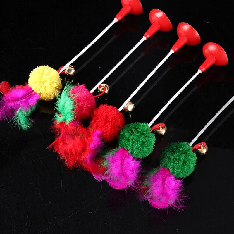 5pcs Funny Pet Cat Toys Feather Bottom Sucker Cat Kitten Playing Toys