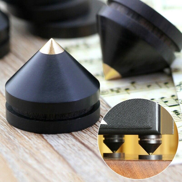 4Pcs Ebony Wooden HIFI Speaker Isolation Spike Cone Copper Feet 23 mm +Base Pad