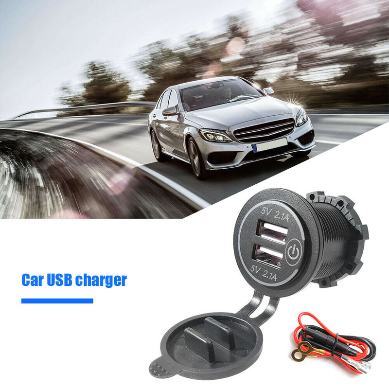 Car Motorcycle 4.2A Dual USB Charger Socket with Touch Switch + Power Cord