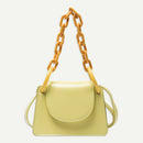 Candy Color PU Leather Crossbody Bags Women Chain Shoulder Totes (Yellow) A