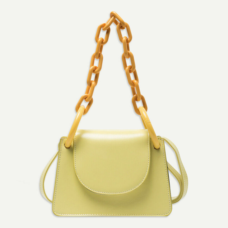 Candy Color PU Leather Crossbody Bags Women Chain Shoulder Totes (Yellow) A