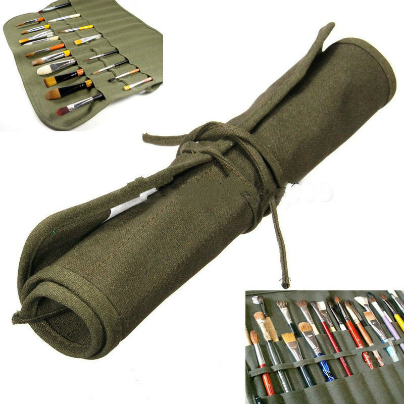 Watercolor Draw Pen Oil Paint Roll Up Canvas Cases Holder Pouch Brush Bag3C