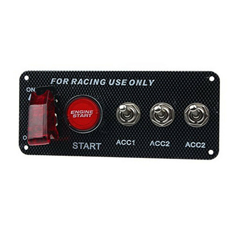 DC12V Flip-up Ignition Switch Carbon Fiber Surface Panel 4 in 1 Car Engine Start