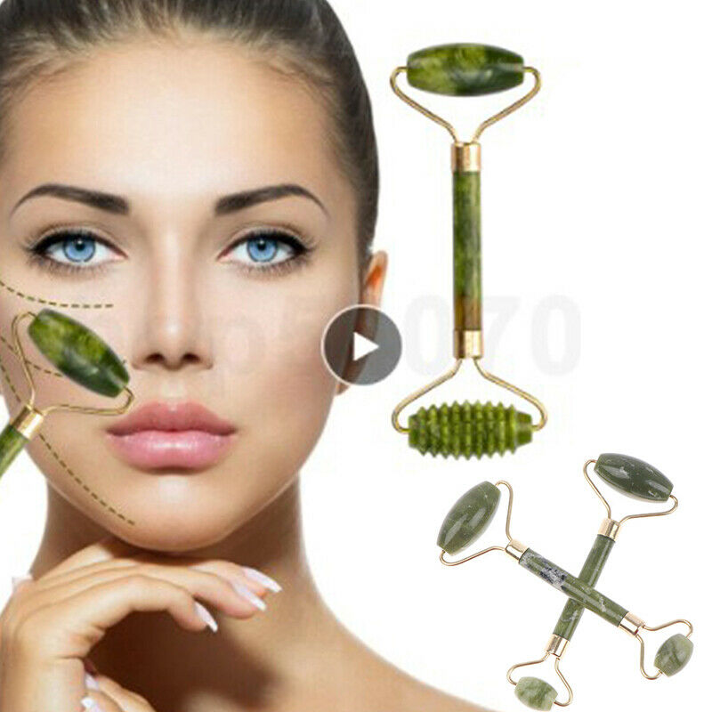 Ladies Natural Rose Quartz Facial Neck Body Jade Stone Roller Face MassageB Hn