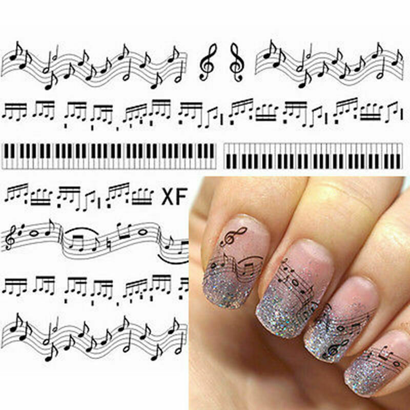 Women Music Note Water Transfer Nail Stickers Nail Tip Art Decals ManicureD S1K7