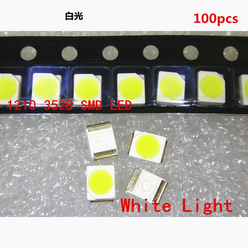 100PCS 3528 White Ultra Bright Light Diode 1210 SMD LED PLCC-2 20mA LED Light