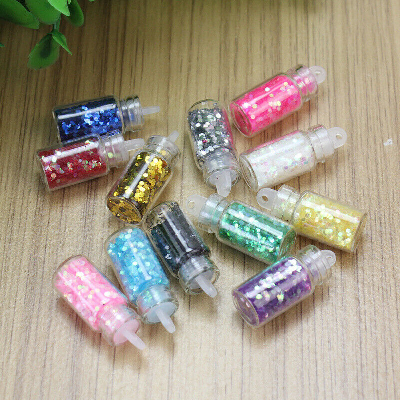 12x Mini Bottle Nail Art Tips Powder Glitter Paillette Decoration Multi  HPX