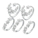 Women Crystal Joint Knuckle Nail Ring Alloy Shiny Star Moon Shape Set of 5 Pcs
