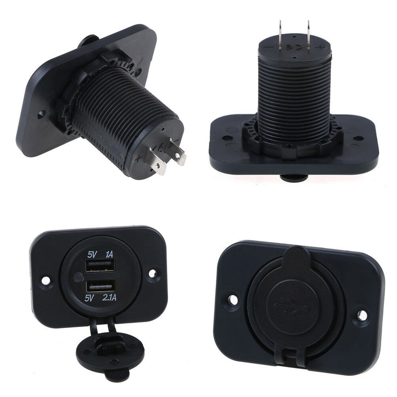 Dual 2 USB outlet 1A & 2.1A port socket charger for car boat motorcycle 12voltMO