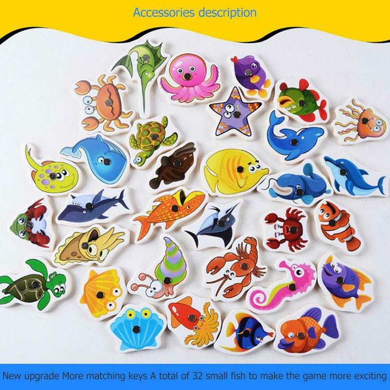 32pcs Magnetic Fishing Educational Fishing Game Wooden Toys Kids Baby Gifts A