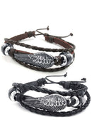 Jewelry Men's Ladies Bracelet, 2 Angels Wings Friendship Bracelet, Leather  O8U8
