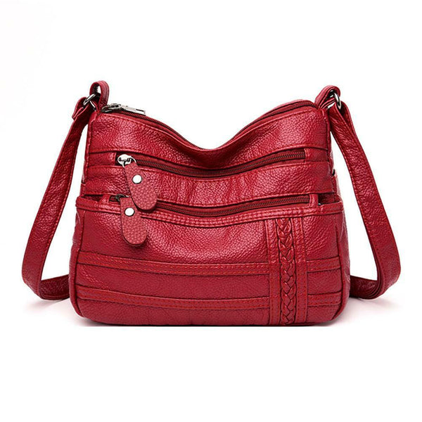 Fashion Messenger Bag Women PU Leather Soft Purse Shoulder Handbag (Red)