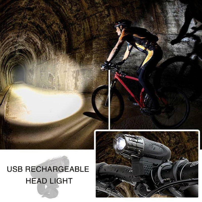 Waterproof MTB Bike USB Recharge Front Handlebar Light +Rear Tail Lights
