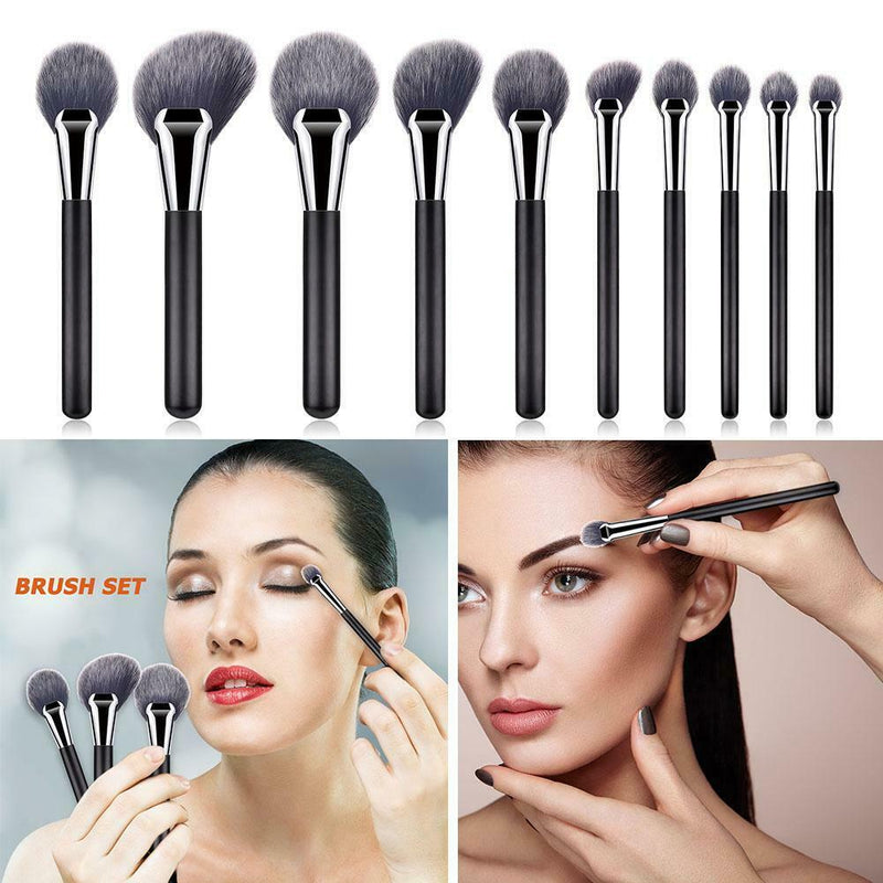 10x Makeup Brushes Nylon Wool with Wooden Handle Eye Shadow Foundation Brush Kit