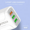 3 Port Charger USB QC3.0 Fast Charging Travel Wall Phone Adapter (White EU)