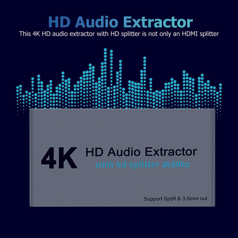 E12 4K HDMI 1.4 Splitter 1 In 2 Out with SPDIF + 3.5mm Audio Extractor  A