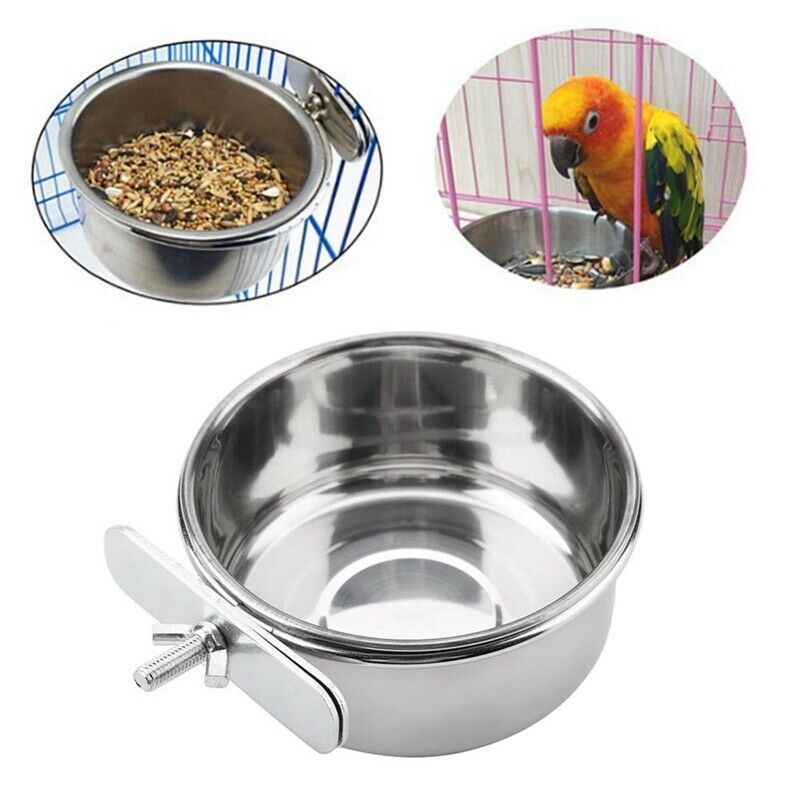 Parrot Feeding Cup Bird Food Dish Stainless Steel Parrot Feeder with Cage P