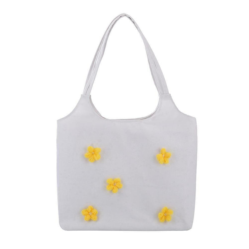 Flower Summer Women Canvas Handbags Casual Shoulder Bag Large Tote (White) A