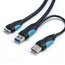 USB 3.0 Dual Power Y Shape Type A To Micro B Cable External Hard Drive Disk