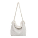 Plush Women Shoulder Messenger Bag Solid Big Capacity Shoulder Tote (White)
