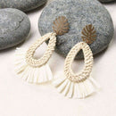 Woven Rattan Straw Tassel Earrings for Women Handmade Straw Braid Drop Dang G4L5