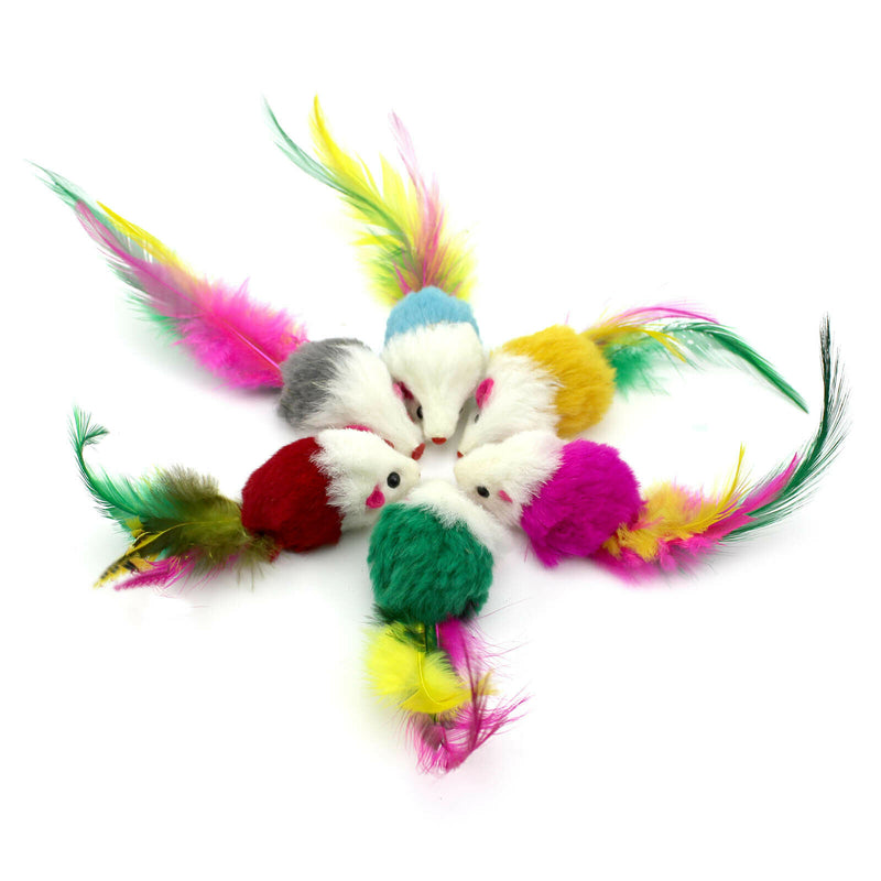 2PCS Cute Pet Cat Toys Faux Furry Mouse With Feather Tail Kitten Catching Toys