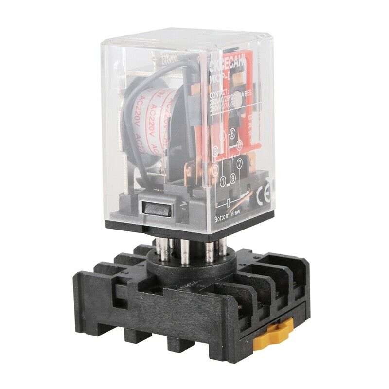 MK2P-I Clear Shell DPDT AC220V Coil Power Relay Socket Base I5A2