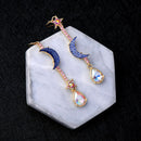 Japan Cute Blue Star Moon Drop Earrings Geometric Long Dangle Earrings for Women