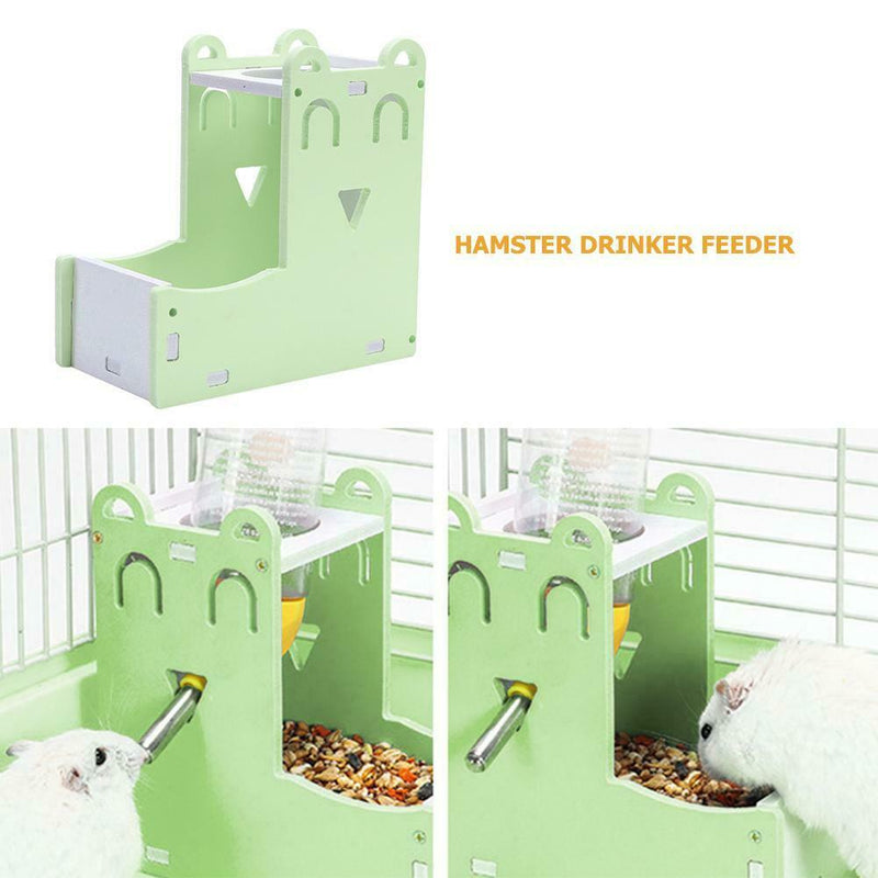 Hamster Automatic Water Fountain Drinker Food Feeder Playing Cage (Green) A