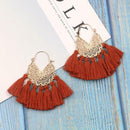 Boho Tassel Dangle Earrings Women Ethnic Fringe Ear Drop Jewelry (Wine Red) A
