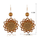 Handmade Wood Bamboo Rattan Geometric Pendant Ear Stud Earrings Women Jewel FT