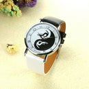 Black+ White Women Watch Cat Pattern Leather Band Casual Quartz Wrist Watch