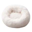 Round Soft Dog Bed Plush Kennel Nest Velvet Foldable Pet Mat (Beige XS)