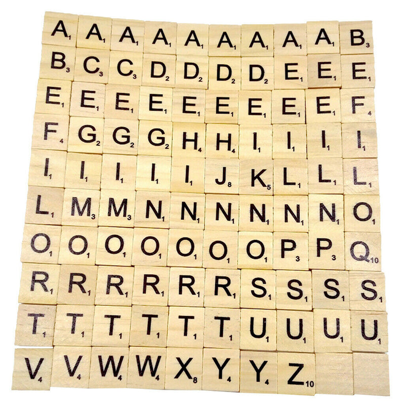 100pcs A to Z Wood Tile Black Letters Puzzle Alphabets Board Crafts