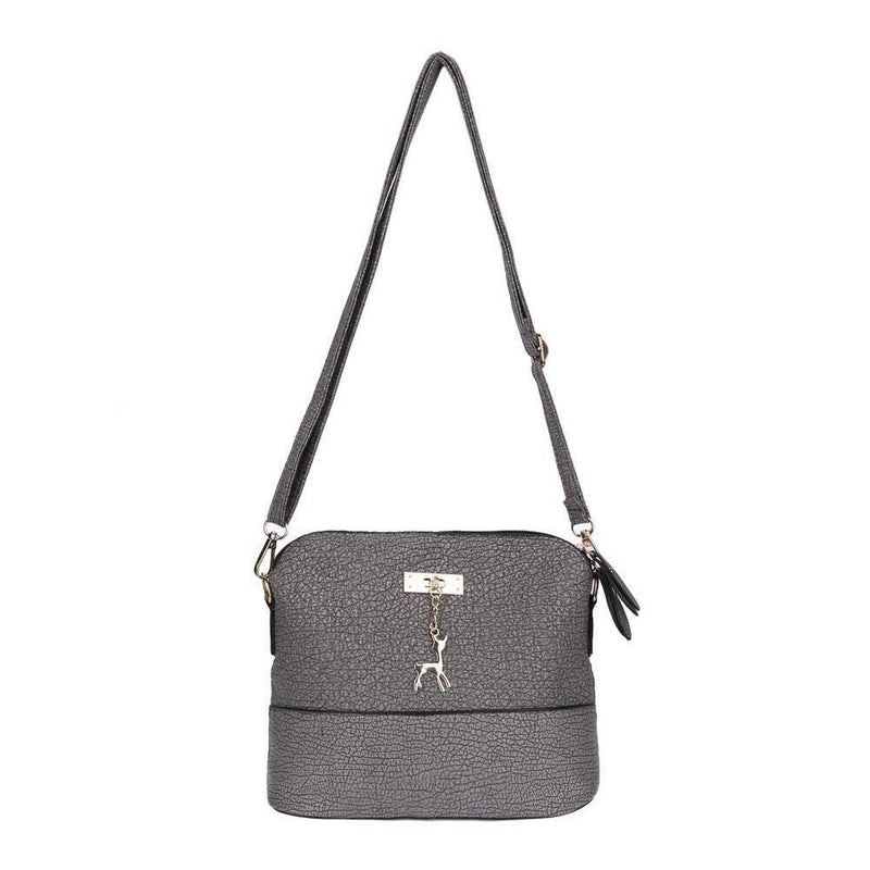 Women Fashion Crossbody Bag PU Plaid Deer Pendant Shoulder Bag(Grey)