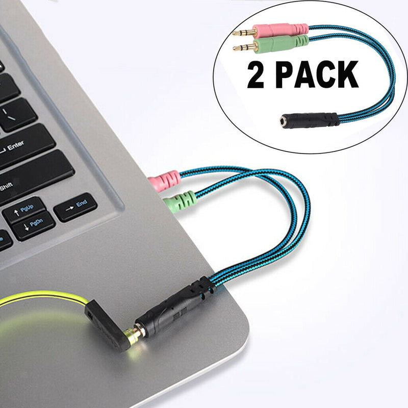 2 Pack 3.5mm 1/8'' 1 Female to 2 Male Headphone & Mic Audio Y Splitter Cable