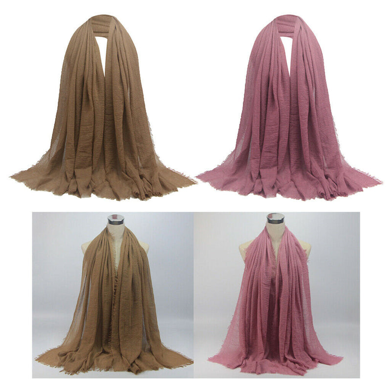 2PCS Muslim Jewish Long Scarves Solid Pleated
