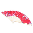 Fabric Chinese Style Flower Pattern Dancing Folding Held Hand Fan Red B9X3