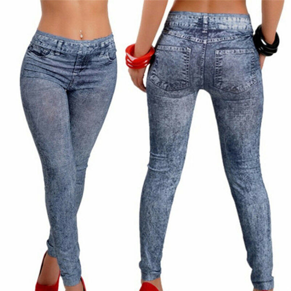 Women Fashion Stretch Plus Jeans Lady's Denim Faux Jean Pants Sexy Leggings  Bj