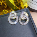 Fashion Double Round Micro-Assembled Cz Stone Earrings Female Models White
