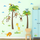 Cartoon Forest Animal Monkey Crow Koala Coconut Palm Tree Nursery Wall-Stickers