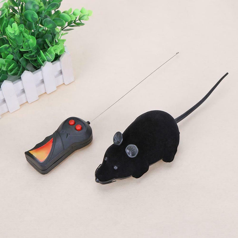 Wireless Electric RC Flocking Rat Toys Pet Cat Remote Control Mouse (Black) A