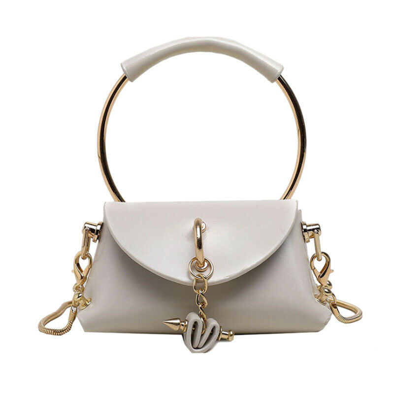 Metal Ring Handle Women Handbag Mini Cute Tote Bag Chain Rivet Shoulder Bag Q6G2