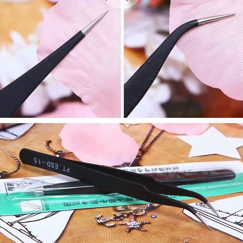 2X Anti Static Picking Tools Portable Nail Art Gem Eyelash Tweezers-Beau.AU